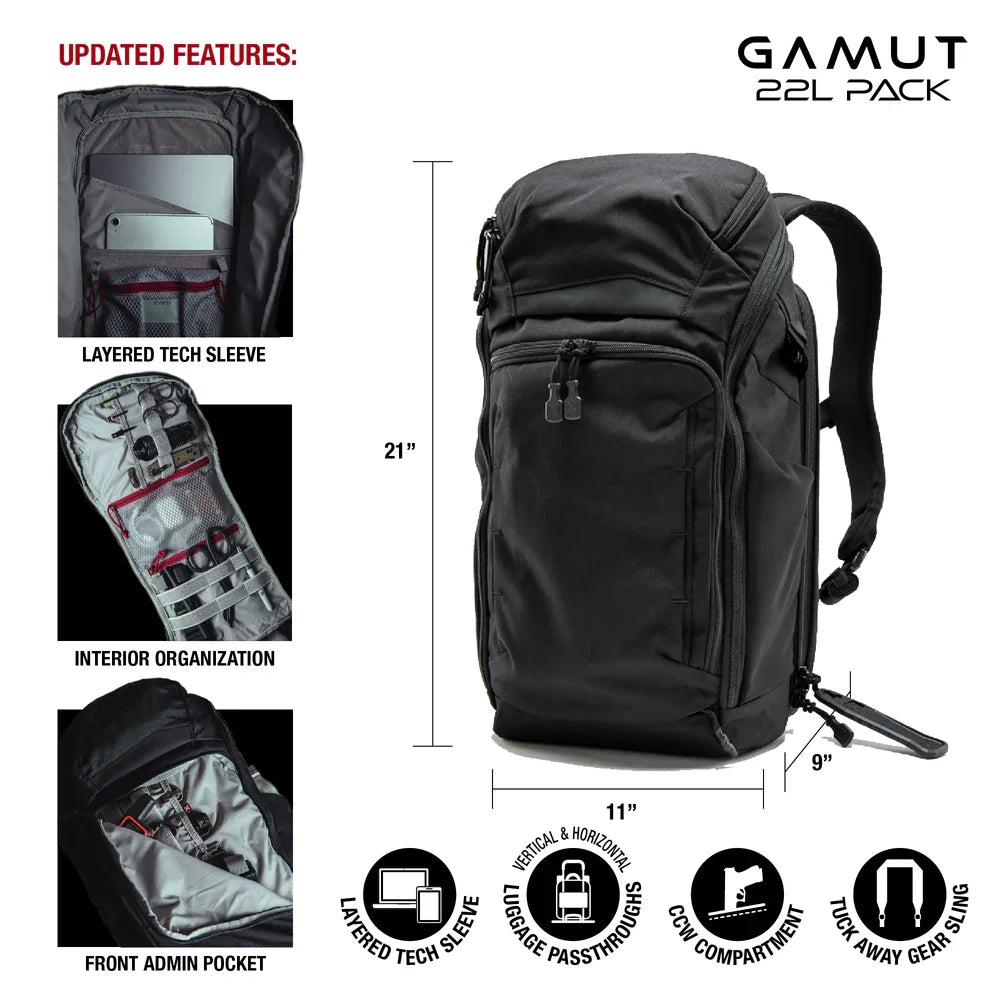Vertx Gamut 22L Backpack - Rapid CCW Access & 16" Laptop Carry - Discreet Low-Vis Design