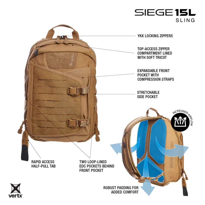 Vertx Siege 15L - Rapid Access CCW & Discreet Carry - Water-Resistant 330D Nylon